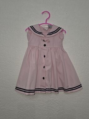 Girls' Pink Sailor Dress 2 Piece with Navy Trim Little Goodies 12m